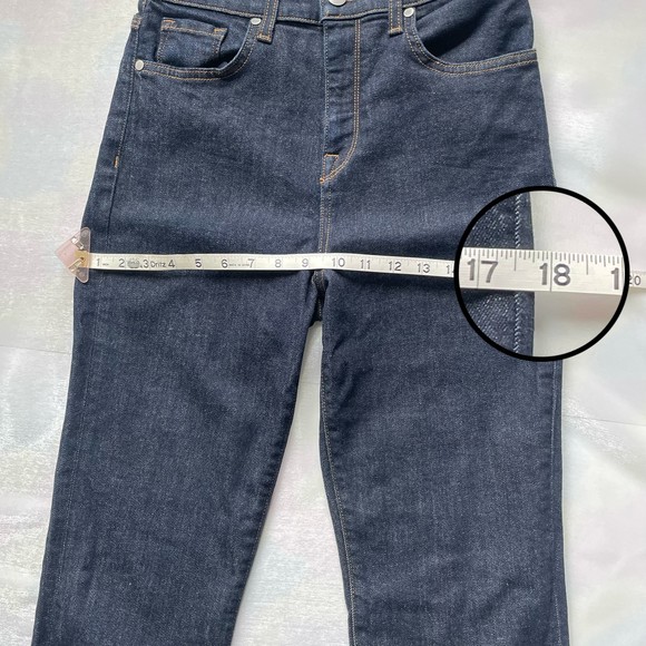 BLDWN Vented Skinny High Rise Side Slit Outer Ankle Flare Dark Blue Denim Jeans - Picture 16 of 17